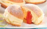 Meravigliosamente soffice, farcito con marmellata alle albicocche Soffice bombolone con squisita crema alla vaniglia Soffice bombolone farcito con deliziosa marmellata ai 4