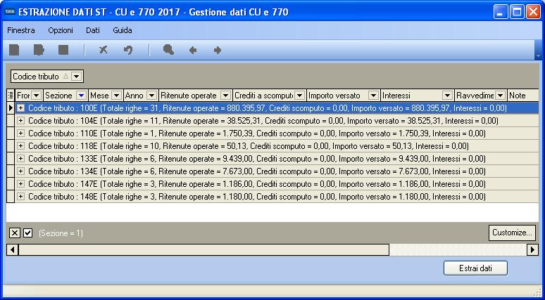 Con la dicitura: Estrai dati ST o Implementazioni: I