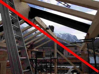 La costruzione e manutenzione delle coperture - Caduta verso l interno di una copertura - Le cadute verso l interno si verificano ad esempio durante la realizzazione delle coperture in legno in