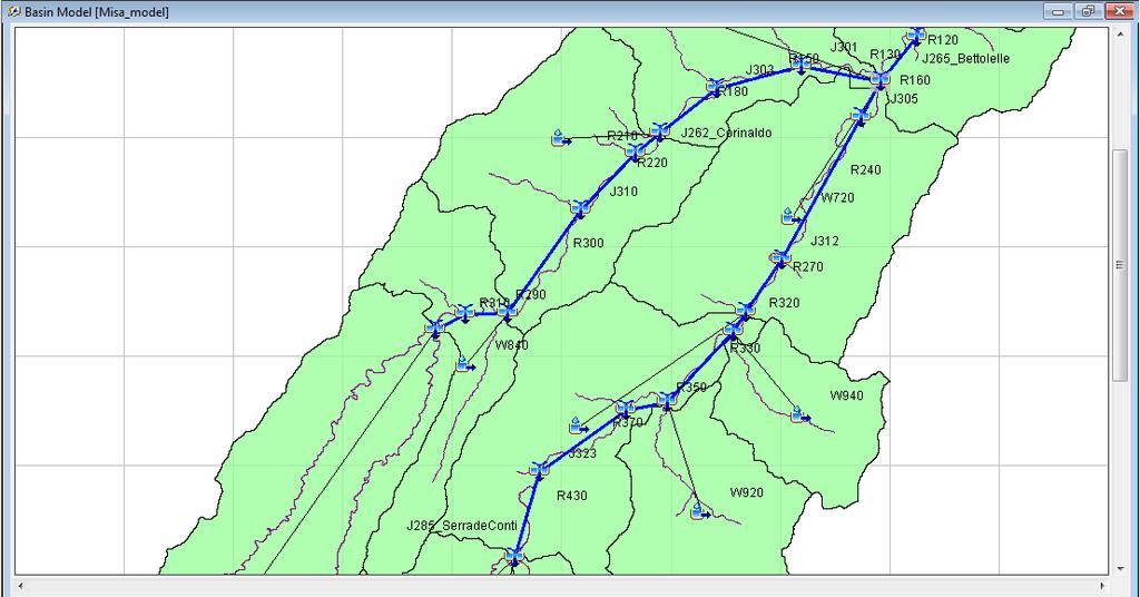 Fig.4.9 Ubicazione degli idrometri nel bacino del fiume Misa utilizzati per la calibrazione Fig.4.10 L evento pluviometrico del 10-14 novembre 2013 registrato alla stazione di Corinaldo rifiuti, Fig.