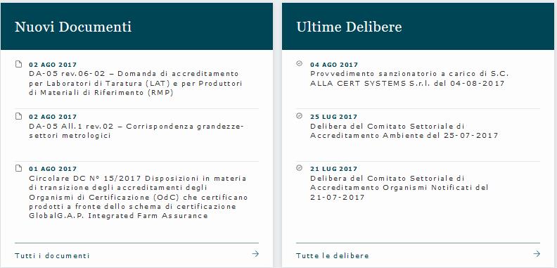 Ultime Delibere di accreditamento