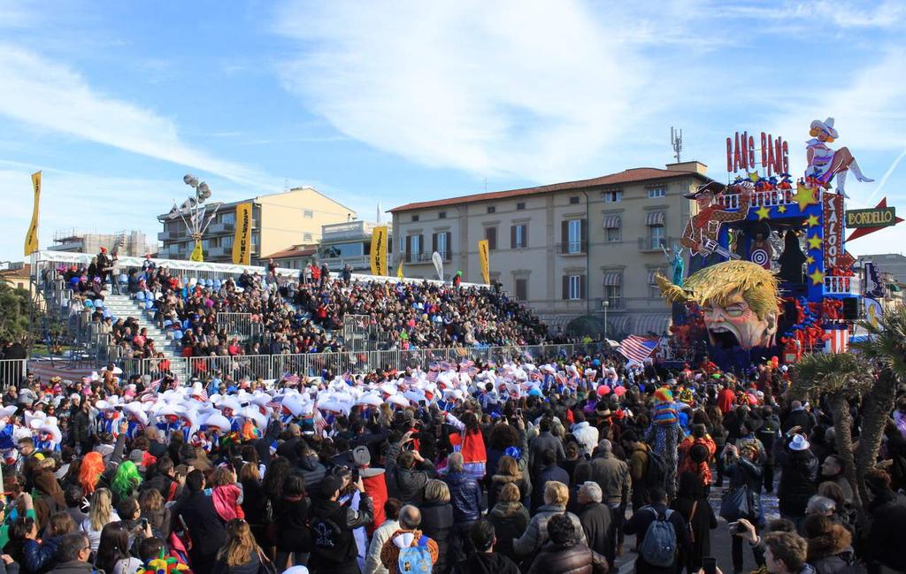 Per un intero mese Viareggio si trasforma nella fabbrica del diver mento tra sfilate di carri allegorici, feste no urne, spe acoli pirotecnici, veglioni, rassegne teatrali, appuntamen gastronomici e