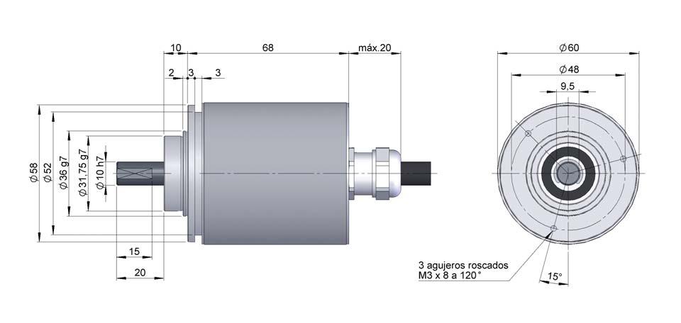 SERIE CS 67 ENCODER ASSOLUTO MONOGIRO PER APPLICAZIONI ESTREME Risoluzione monogiro fino a 12 bit Protezione 67 secondo DIN 40050 Diametro esterno 58 mm Asse uscente CONNE- INTERFAC- CIA CODICE