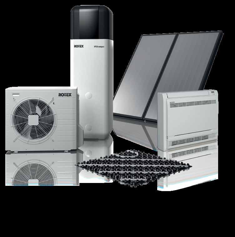 Impianto solare: ROTEX Solaris (opzionale) Pompa di calore aria/acqua ROTEX HPSU compact (dispositivo esterno e interno) Ventilconvettore ROTEX HP