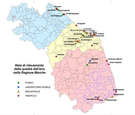 5.3.2 Analisi dei dati della rete di monitoraggio provinciale La rete di monitoraggio della Regione Marche è costituita da n.