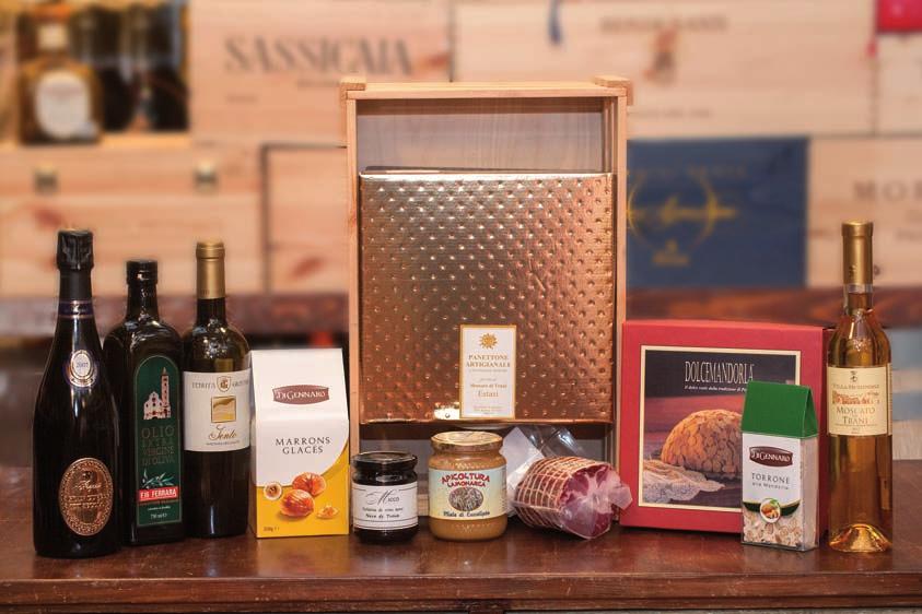 Cod. PR29 In cassetta di legno 95,00 Spumante d Araprì Gran Cuvee XXI sec. cl. 75 Confettura fragole e champagne Micco gr. 314 Olio extra vergine d oliva Ferrara cl.