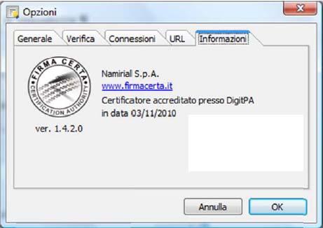 Premendo sul menù Informazioni si aprirà la seguente schermata: Nella parte inferiore