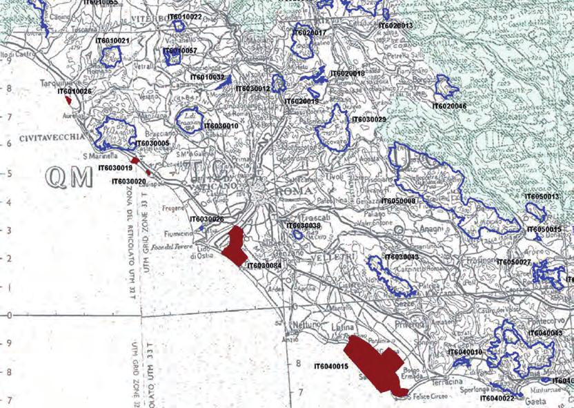 Bellacicco et al. Strategie alternative di supporto alla GIZC Figura 3 - ZPS costieri del Lazio con habitat dunali in rosso (mod. www.minambiente.it).