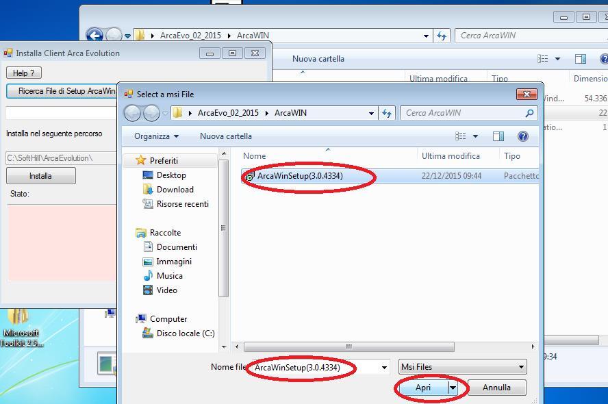 1) Premere il pulsante 'Ricerca File di Setup ArcaWinSetup(x.y.zzzz).