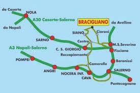 Come raggiungere Bracigliano: Autostrada A3 Napoli Salerno uscita Nocera Inferiore e proseguire verso Castel San Giorgio Siano Autostrada A 30 Roma Caserta Salerno uscita Castel San Giorgio e