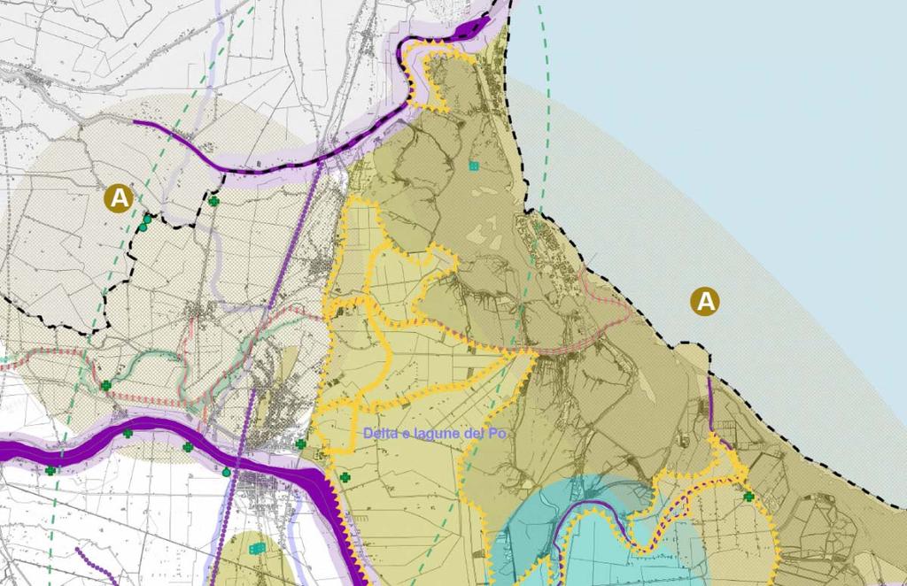 PTCP Rovigo estratto Tavola Sistema del Paesaggio Le aree interessate dagli interventi fanno parte, rispettivamente: - area di evoluzione: ambito di