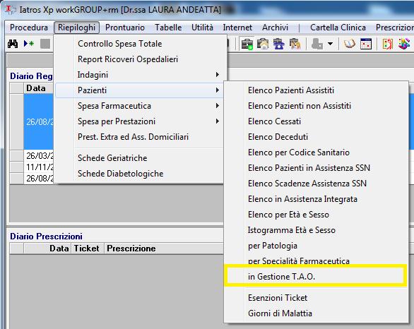 Report PDTA Tao Per creare il report dei pazienti in TAO procedere come segue : dal