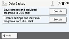 5. Utilizzo e configurazione 5.4.4 Salvataggio dati (backup dati) Con la funzione di salvataggio dati si possono memorizzare programmi individuali ed impostazioni su un USB Stick.
