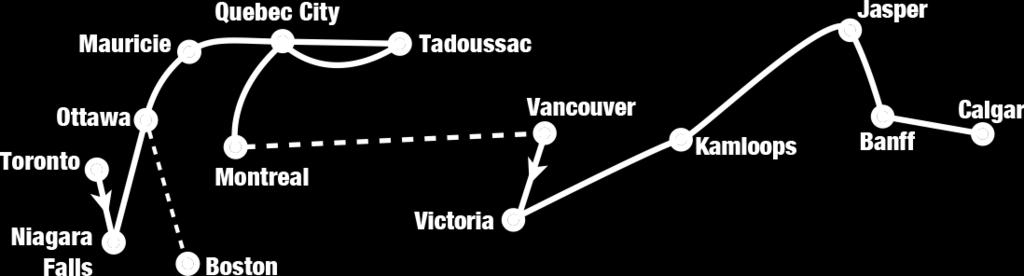Escorted Tours TeamPak Trans-Canada 13 notti / 14 giorni TA ProdCode: YYZETCANEW partenza di Boston *BOSETCANEW* Toronto > Niagara > Ottawa > Mauricie > Quebec > Montreal > Vancouver > Victoria >