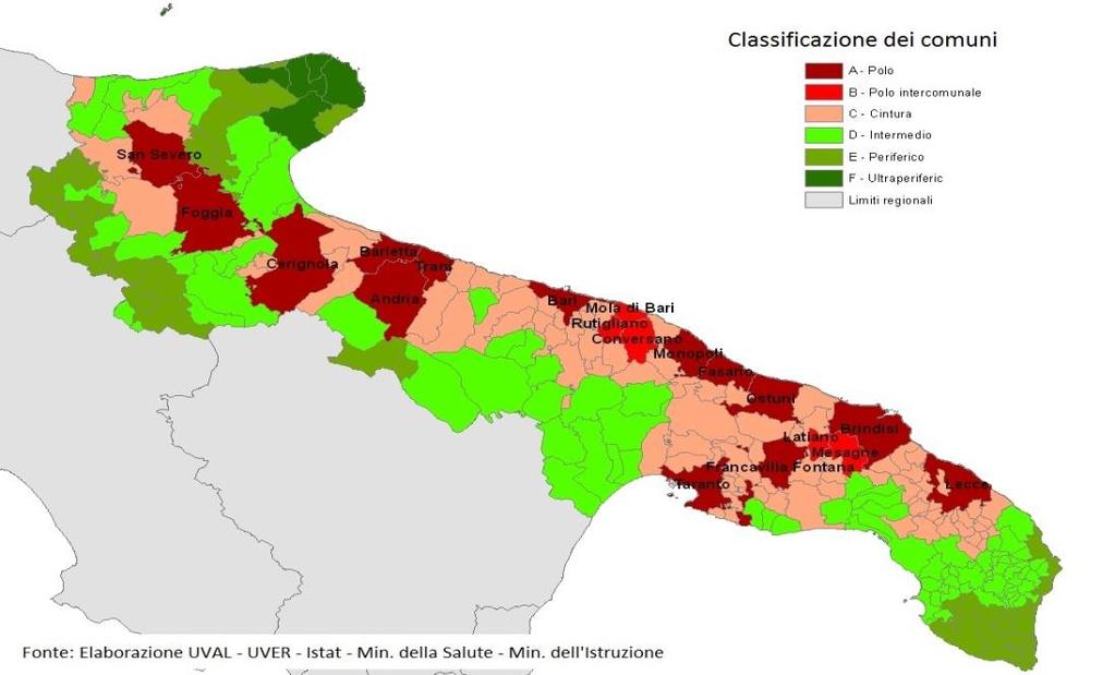 Tabella 2 Distribuzione dei comuni pugliesi per provincia e tipologia, fatto 100 il totale dei comuni.