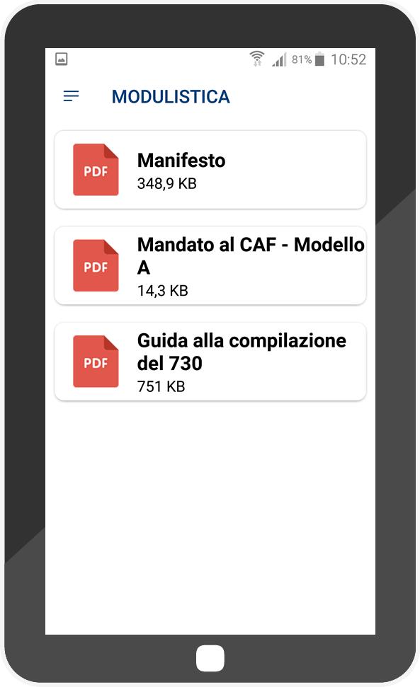 5. Modulistica La pagina Modulistica è resa disponibile, tramite il pulsante, dalla Home dell applicazione.