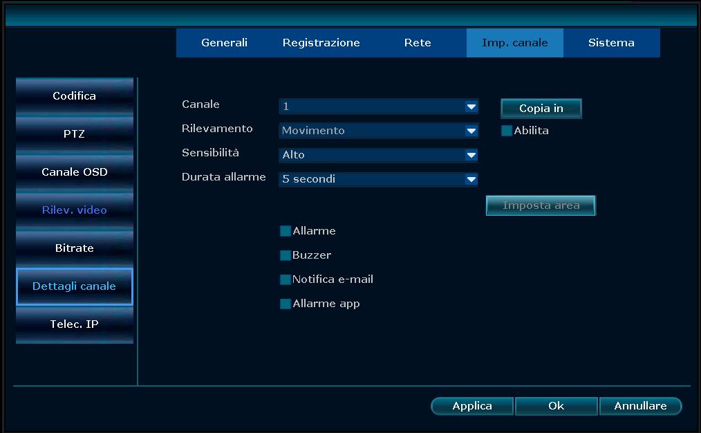 Risoluzione: selezionare la risoluzione desiderata Sequenza: è possibile impostare il periodo di di commutazione automatica per la visualizzazione in anteprima, a schermo singolo o a 4 canali.