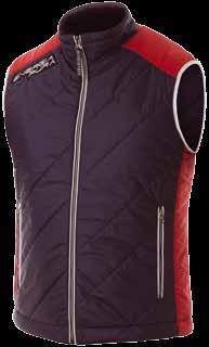 5 cm, laminated, treated DWR Padding: IN-therm 180 g Soft inner collar in Terinda 2 outside pockets with zipper + 1 inner mesh pocket Adjustable bottom with elastic cord and