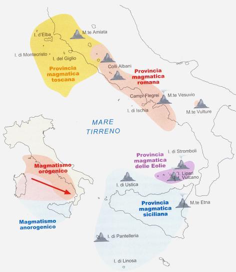 Magmatismo Italia Centro Meridionale Vulcanesimo estinto e quiescente Prov.