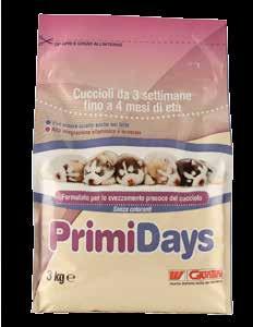 Primi Days è un alimento completo e bilanciato per lo svezzamento dei cucciolini di qualsiasi razza fin dai primissimi giorni di vita (da 3 settimane fino a 4 mesi di età).