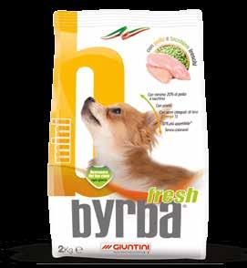 Vivo con il mio cane con pollo e tacchino freschi con piselli Omega 3 da semi integrali di lino senza coloranti 30% più appetibile del Byrba 2 kg: 30 fardelli da 6 pezzi = 360 kg Cod.