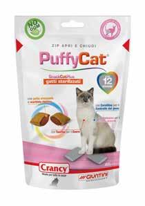 Crancy PuffyCat SnackCatPlus gatti sterilizzati MANGIME COMPLEMENTARE PER GATTI STERILIZZATI Puffy cat è uno snack gustoso e nutriente.