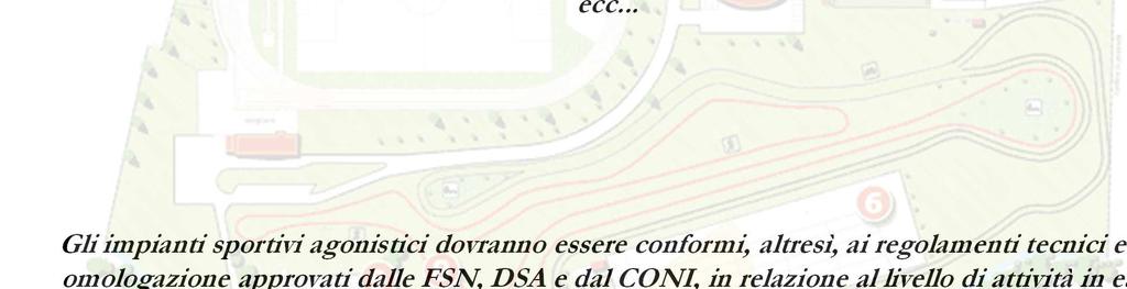 .. Gli impianti sportivi agonistici dovranno essere conformi, altresì, ai regolamenti tecnici e di omologazione approvati dalle FSN, DSA e dal CONI, in relazione al livello