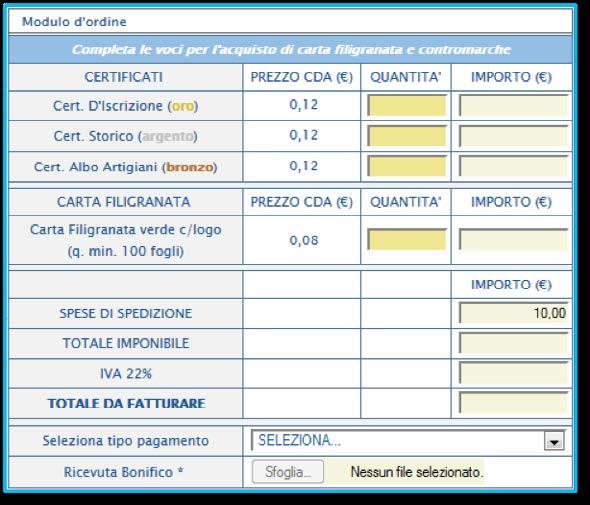 Reintegro carta filigranata e contromarche: in questa sezione è possibile acquistare il materiale necessario per la richiesta e la stampa su Carta Filigranata dei Certificati Camerali per far si che