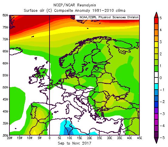 ANALISI CLIMATICA DELL AUTUNNO 217 L autunno 217 è trascorso senza particolari anomalie termiche, sia in Italia che in Trentino, mentre le precipitazioni sono state inferiori alla media con deficit