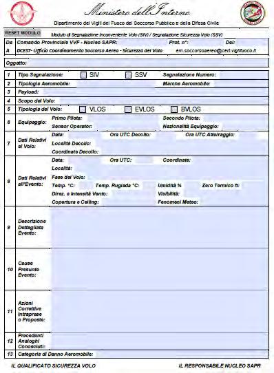 MODULO SEGNALAZIONE INCONVENIENTE VOLO Allegato E EM17/2017 -