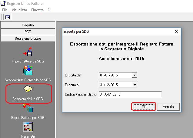 4.2 Invio a SDG dei dati di registrazione delle Fatture Completa dati in SDG passa a Segreteria Digitale i dati di registrazione della fattura necessari per l invio in conservazione sostitutiva delle