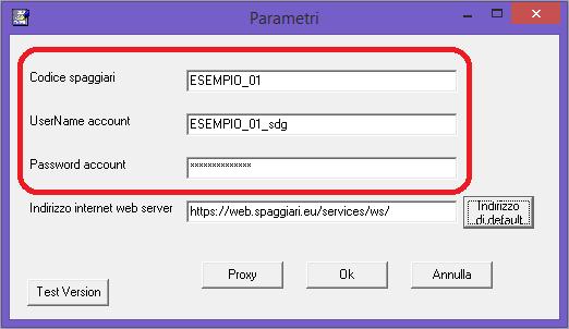 Parametri. Parametri: Codice SPAGGIARI: codice scuola di acceso a Segreteria Digitale.