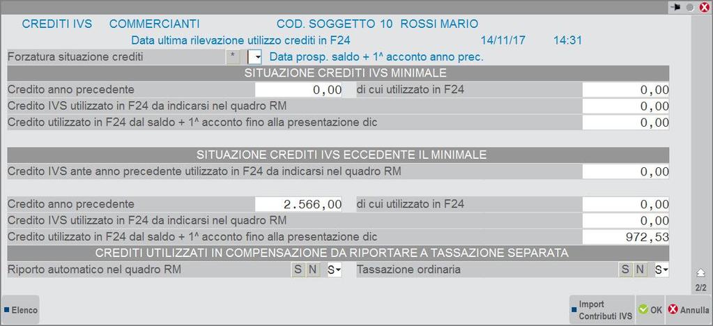 Per rideterminare il credito utilizzato in F24 procedere con il pulsante Rideterminazione Utilizzo Credito Inps Anno precedente [F8].