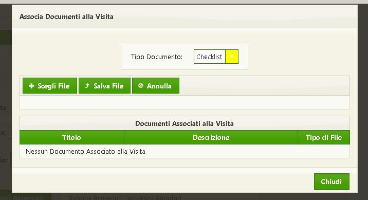 5 Inserimento dei documenti relativi alla visita Cliccando il tasto Associa documenti alla visita si apre la finestra per il