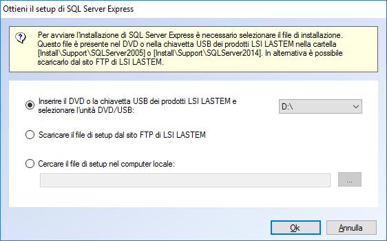 Il pulsante <Ricerca> effettua una ricerca delle istanze di SQL Server all interno della rete aziendale; a seconda delle impostazioni dei firewall e dei servizi non tutte le istanze presenti nella