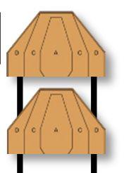 Vickers 1 Regular Target (T), 2 Half Target (HT), 2 Piatti (P), 3 Mini Target (MT) 2 colpi minimi per ogni bersaglio cartaceo 1 colpo