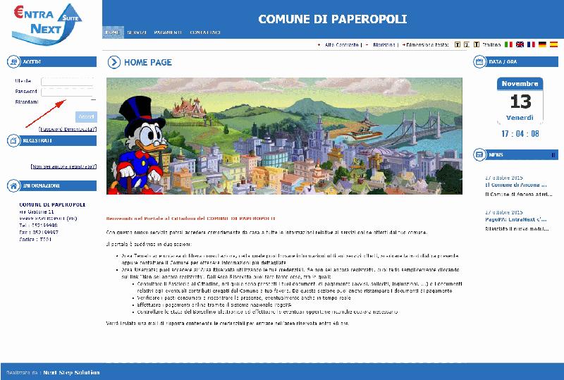 Pagamenti PagoPa tramite portale L operatore, per poter vedere la propria Area Riservata nel portale al Cittadino di EntraNext, deve obbligatoriamente autenticarsi.
