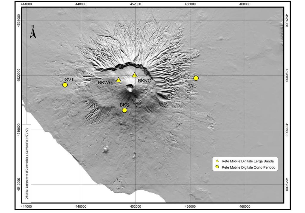 Figura 2. Rete Sismica Mobile installata al Vesuvio. Per le specifiche tecniche della strumentazione installata si veda la Tabella 2.