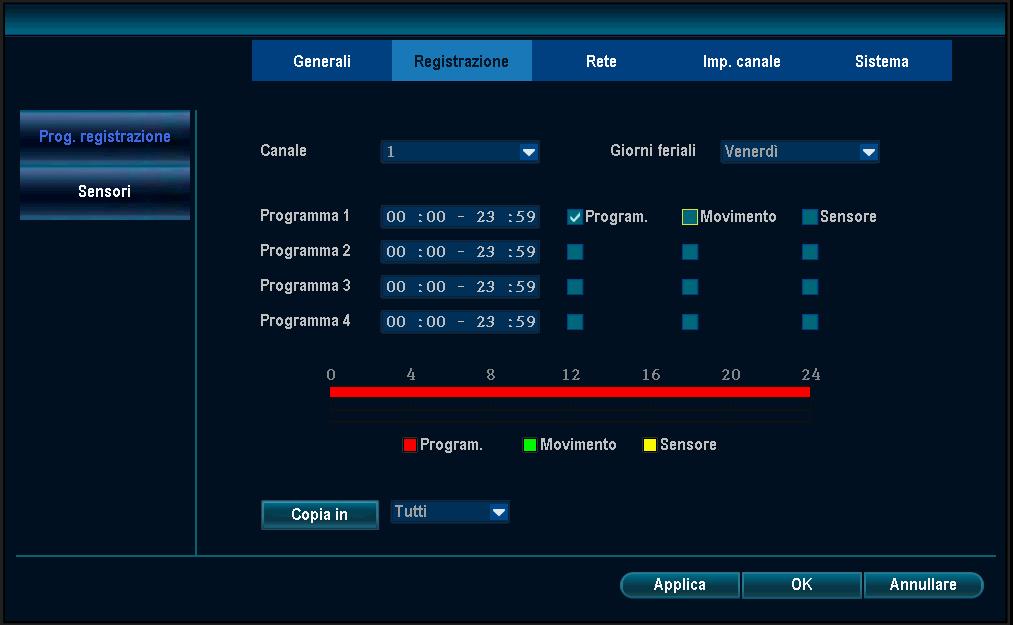 Generali Selezionando "Generali" è possibile passare alla relativa pagina di interfaccia comprendente i seguenti parametri.