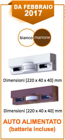 Articolo Descrizione Prezzo AUTO ALIMENTATO (batteria incluse) Wi RFX B Wi RFX M Sensore-barriera auto-alimentato BIANCO o MARRONE per porte e finestre.