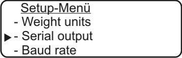 11.2 Interfaccia RS 232 In modalità di pesatura premere e tenere premuto il tasto MENU fino al silenziamento del segnale acustico. Sarà visualizzato il menu d impostazioni (Setup).