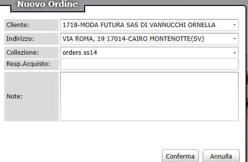 Apparirà la seguente finestra Che riporterà il vostro codice cliente, la ragione sociale, ed il vostro indirizzo di consegna.