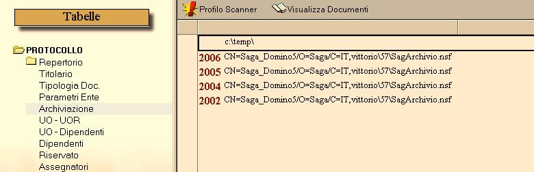 cliccare su Tabelle, e scegliamo Archiviazione A questo punto clicchiamo sul pulsante dove caricherò i