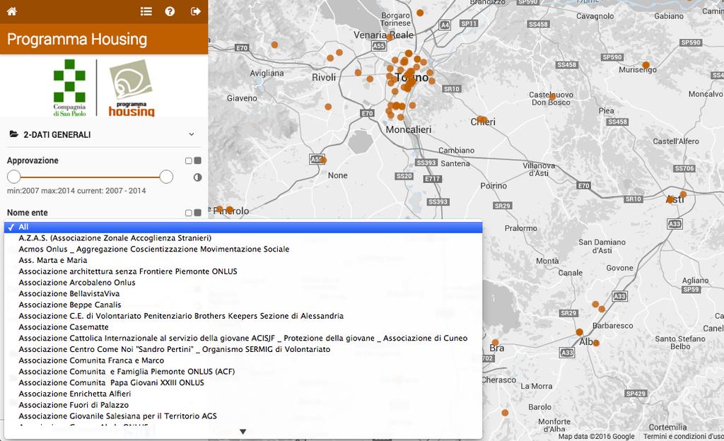 INTERROGAZIONE DATABASE Esempi Nel menù a tendina Nome ente è possibile individuare l iniziativa che si desidera visualizzare scegliendo il nome dell ente che ha fatto