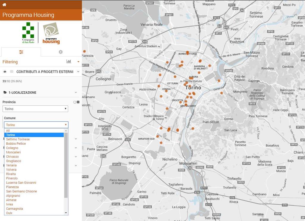 INTERROGAZIONE DATABASE Sezione LOCALIZZAZIONE Nella sezione LOCALIZZAZIONE un menù a tendina consente di scegliere la Provincia nella quale