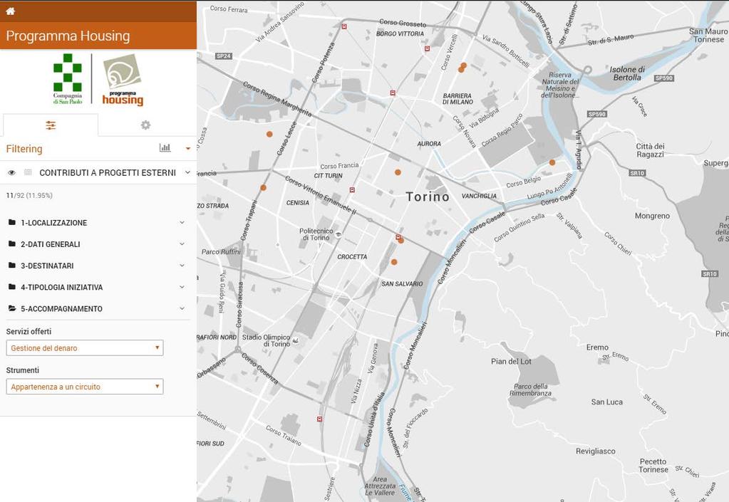 INTERROGAZIONE DATABASE Sezione ACCOMPAGNAMENTO Nella sezione ACCOMPAGNAMENTO il filtro a tendina Servizi consente di visualizzare le iniziative in funzione dei servizi