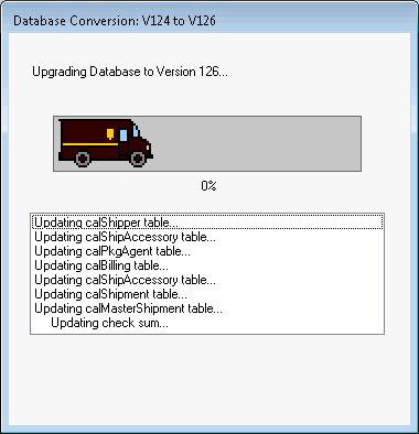 Una finestra di avanzamento Conversione database.