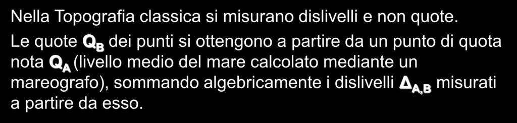RILIEVO ALTIMETRICO LIVELLAZIONI Nella Topografia classica si misurano