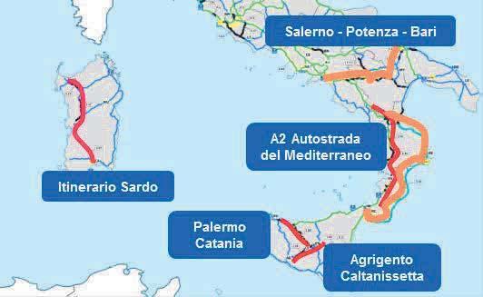 Connettere l Italia: Interventi prioritari per il Mezzogiorno Potenziamento SS 7-4 Domitiana 2 lotto Caianiello S.S. Telesino Adeguamento e tratti di nuova realizzazione Salerno-Potenza-Bari A 2 Smart Road Tang.