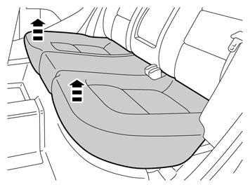 16 Rimuovere il cuscino di seduta tirandolo verso l'alto sul lato anteriore su entrambi i lati, esso è fissato che due supporti sul lato